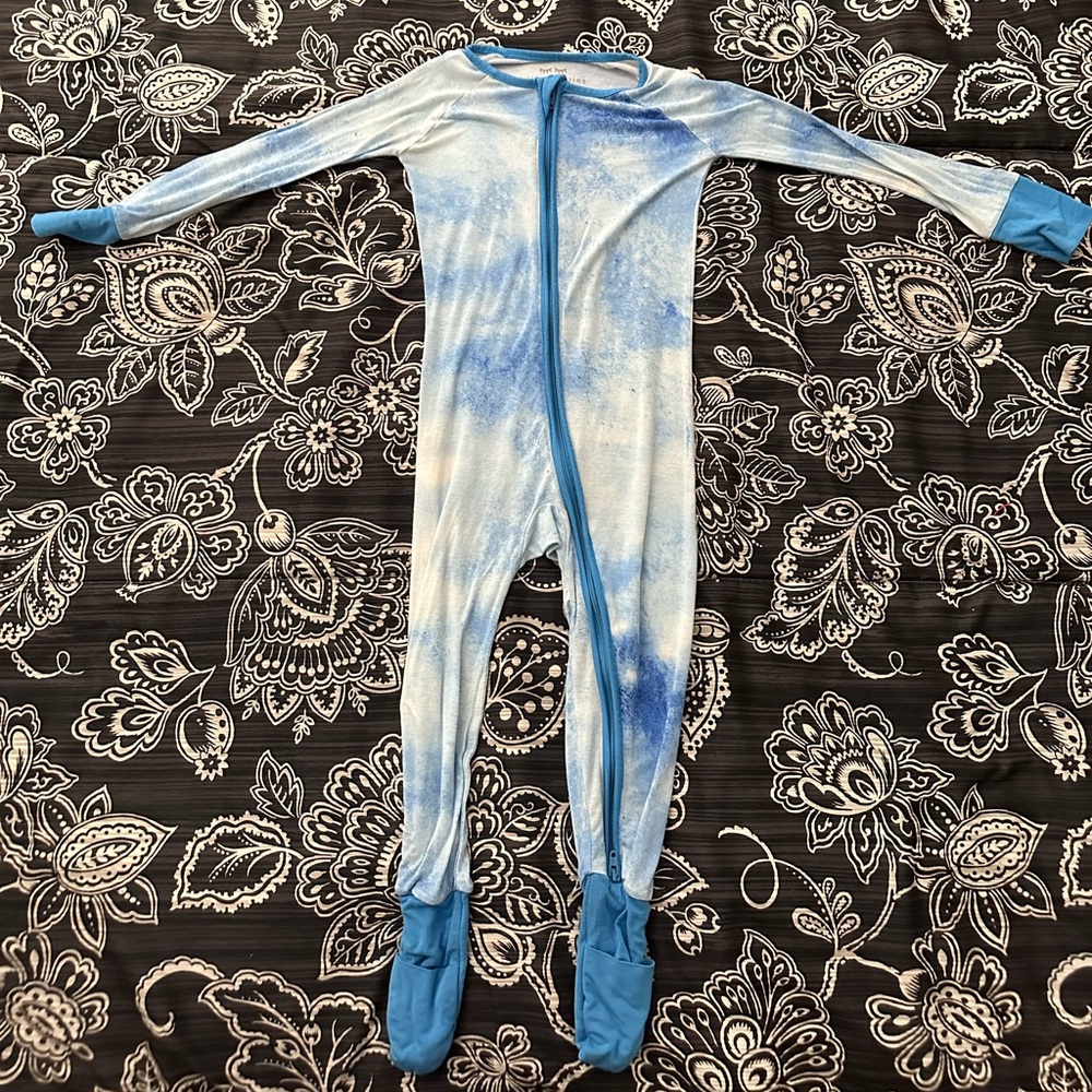 Little Sleepies Blue Watercolor Bamboo Viscose Zippy - 18-24 months